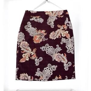 Ann Taylor Women's Burgundy Paisley Fully Lined Pencil Retro Cotton Skirt SZ 6